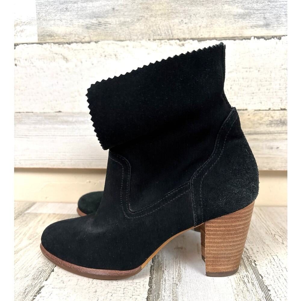 UGG Womens 6 Thames Black Suede Roll Cuff Almond Toe Heeled Ankle Boot NEW